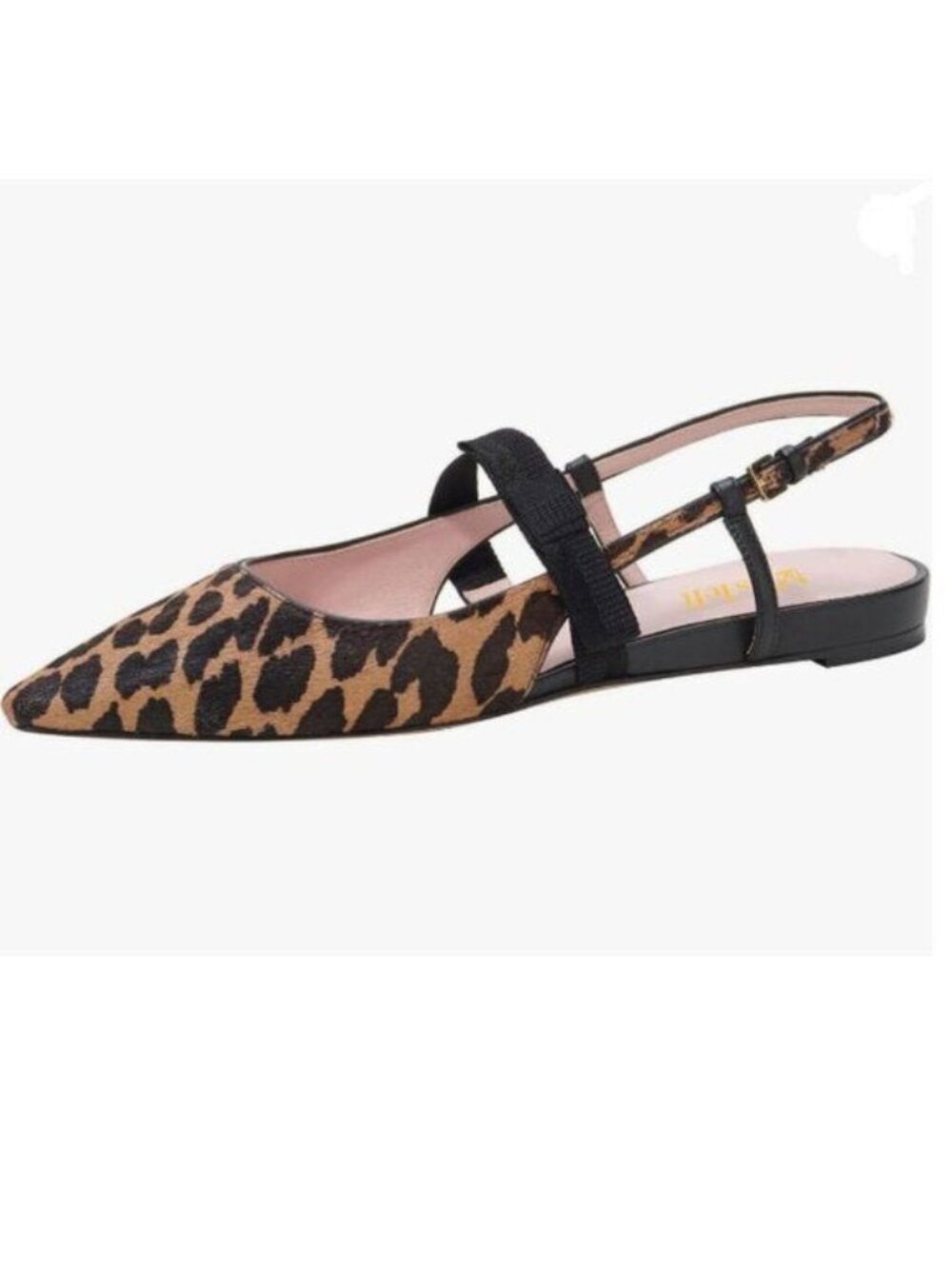 miss left Leopard Pointy Toe Slip On Slingback Flats Bowknot Elastic Strap Shoe